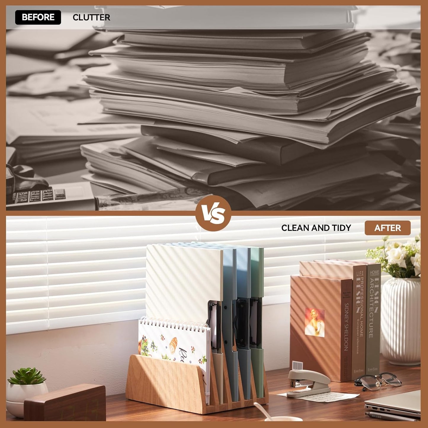 KIRIGEN Desktop File Document Holder Stand 5 Slots Mail Paper Organizer Desk Sorter Holder for File Document Organizer Stand for Home Office (5KWJJ-NA)