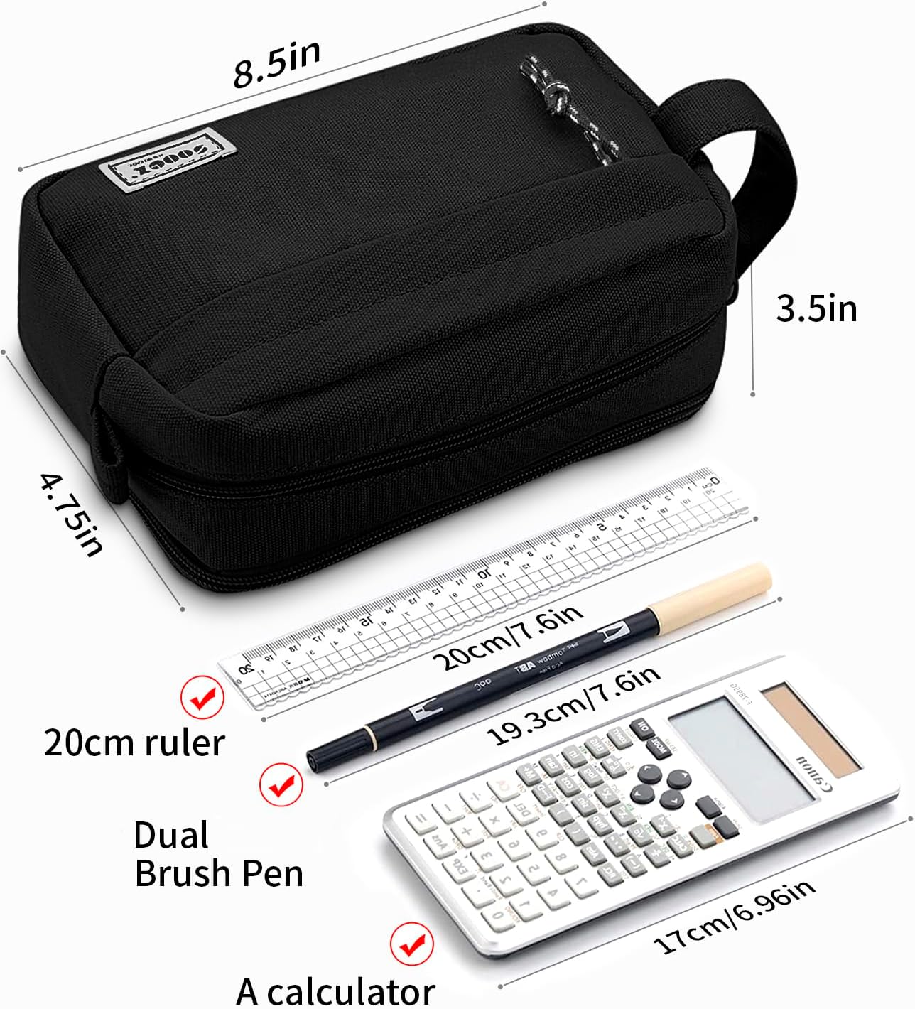 Sooez Big Capacity Pencil Pen Case, Upgraded Canvas Pencil Pouch Large Pencil Bag Organizer, Separate Compartments Easy Grip Handle, Aesthetic Supply for School Teens Adults, Army Green