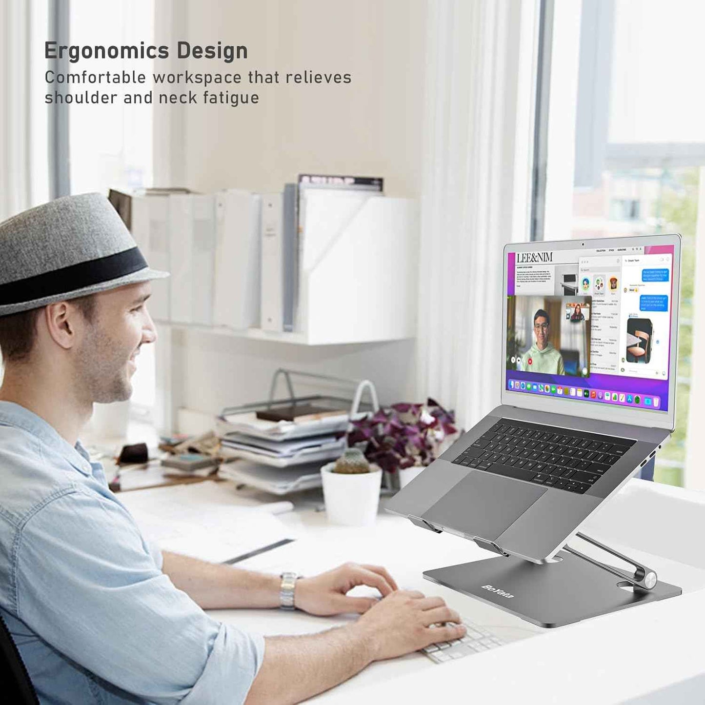 BoYata Laptop Stand, Adjustable Laptop Riser Ergonomic Computer Stand for Desk, Laptop Holder Compatible for MacBook Pro/Air, Surface Laptop and Other Laptops up to 15 Inches-Space Gray