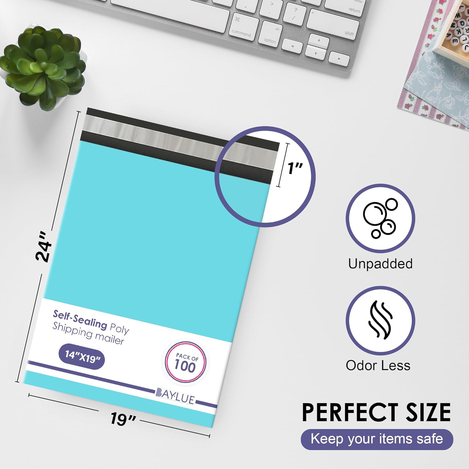 Teal Large Poly Mailers 19x24 Inch | Strong Adhesive Self-Seal Mailer Bags | Tear, Tamper, Water Resistant Shipping Envelopes | Thick Strong polymailer Bags XL Clothing Shipping Bags | 100 Pcs Bulk - Lumora Desk