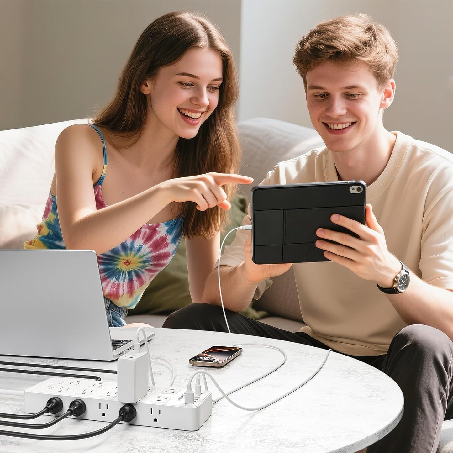 Power Strip Surge Protector Flat Plug with 20 AC Outlets 6 USB Chagring Ports, 1875W/15A, 2700J, 15 Ft Heavy Duty Extension Cord for Home, Office, Dorm, Gaming,ETL Listed (White, 15Feet)