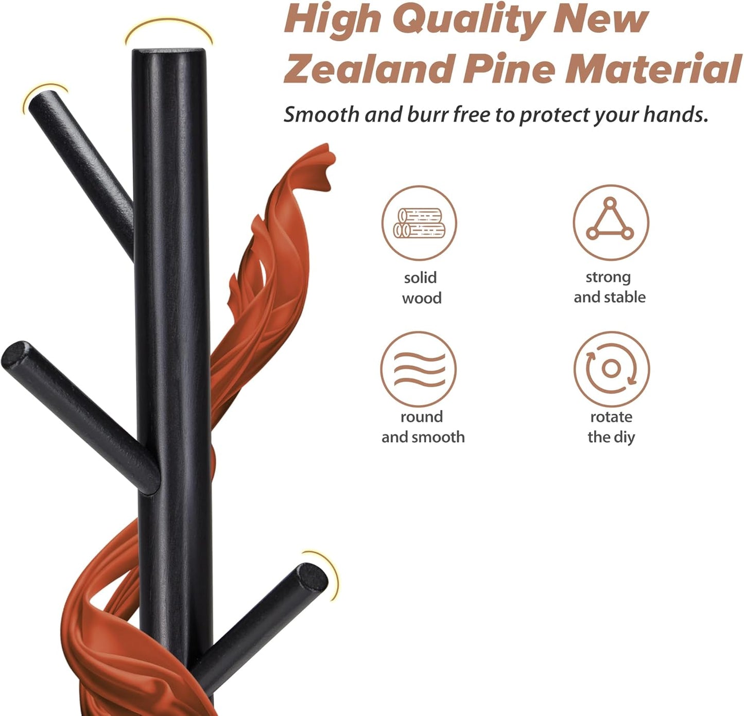 Wooden Coat Rack, Free Standing Coat Rack with 8 Hooks 3 Adjustable Heights for Clothes, Hats, Handbags, Coat Tree Easy Assembly for Entryway, Bedroom, Hallway, Office(2PCS) - Lumora Desk