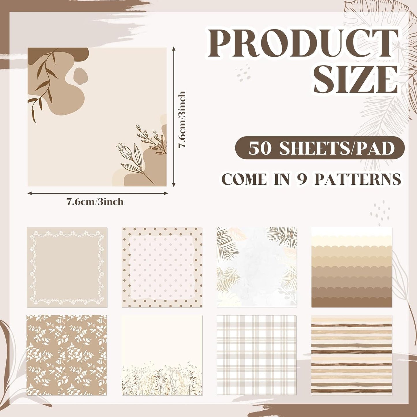 9 Pcs Aesthetic Sticky Notes Cute Pastel Self Stick Notepads Easy to Post Desk Supplies for Home Office Decor School Accessories Women Birthday Coworker Gifts (Brown)
