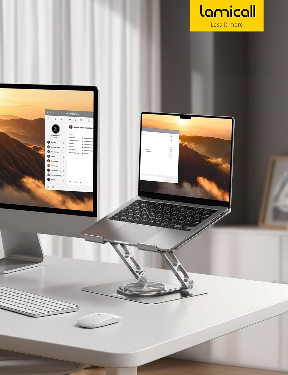 Lamicall Adjustable Laptop Stand for Desk - 360 Rotating Base Ergonomic Computer Stand, Aluminum Laptop Riser Foldable Protable for Office Home fits MacBook Neo Air Pro, Dell, HP (10-17.3'') -Sliver