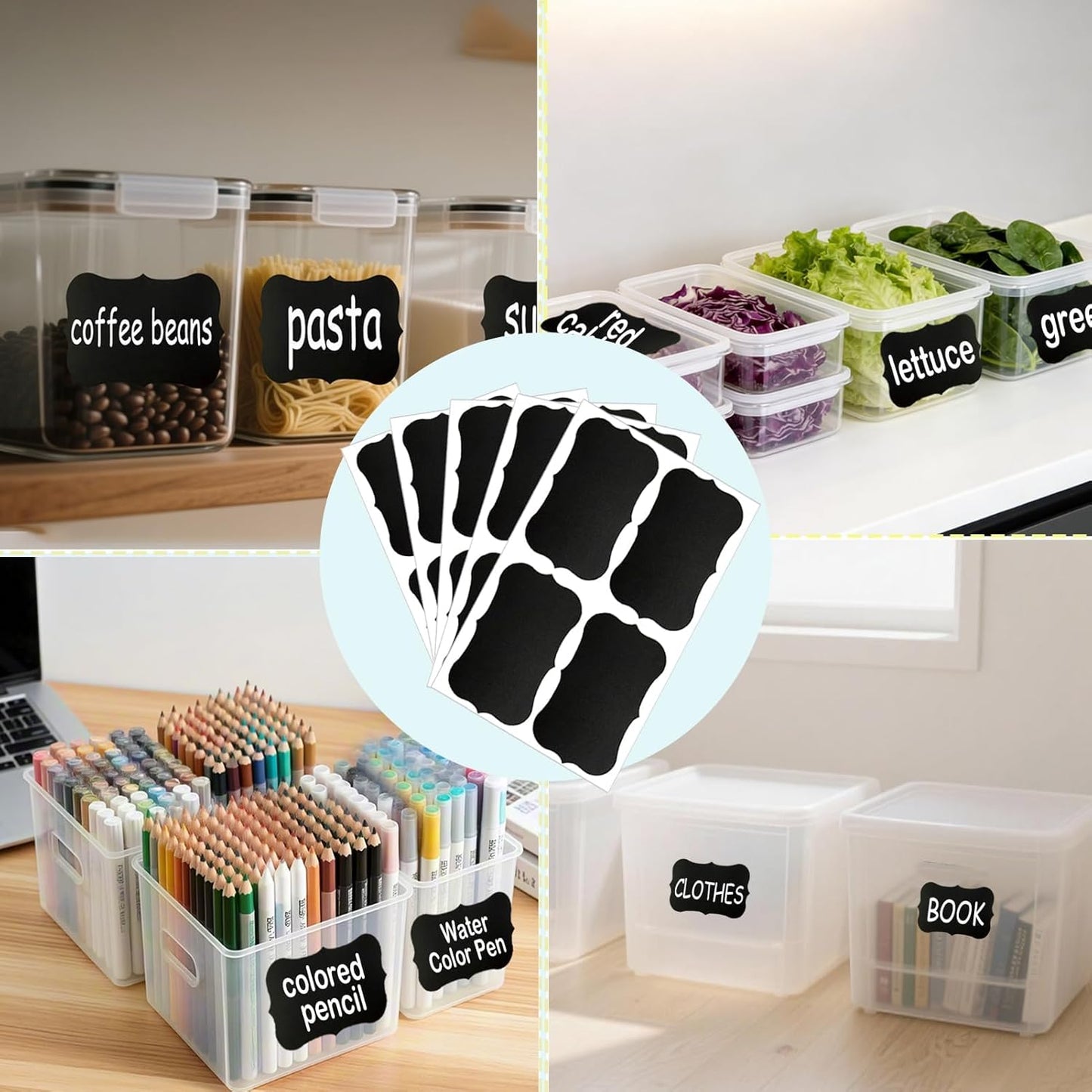 180PCS Chalkboard Labels-3.4" x 2.1" Large Size Reusable Blackboard Stickers with 1 Liquid Chalk Markers for Mason Jars, Storage Bins,Craft Rooms,Food Containers and Pantry Storage