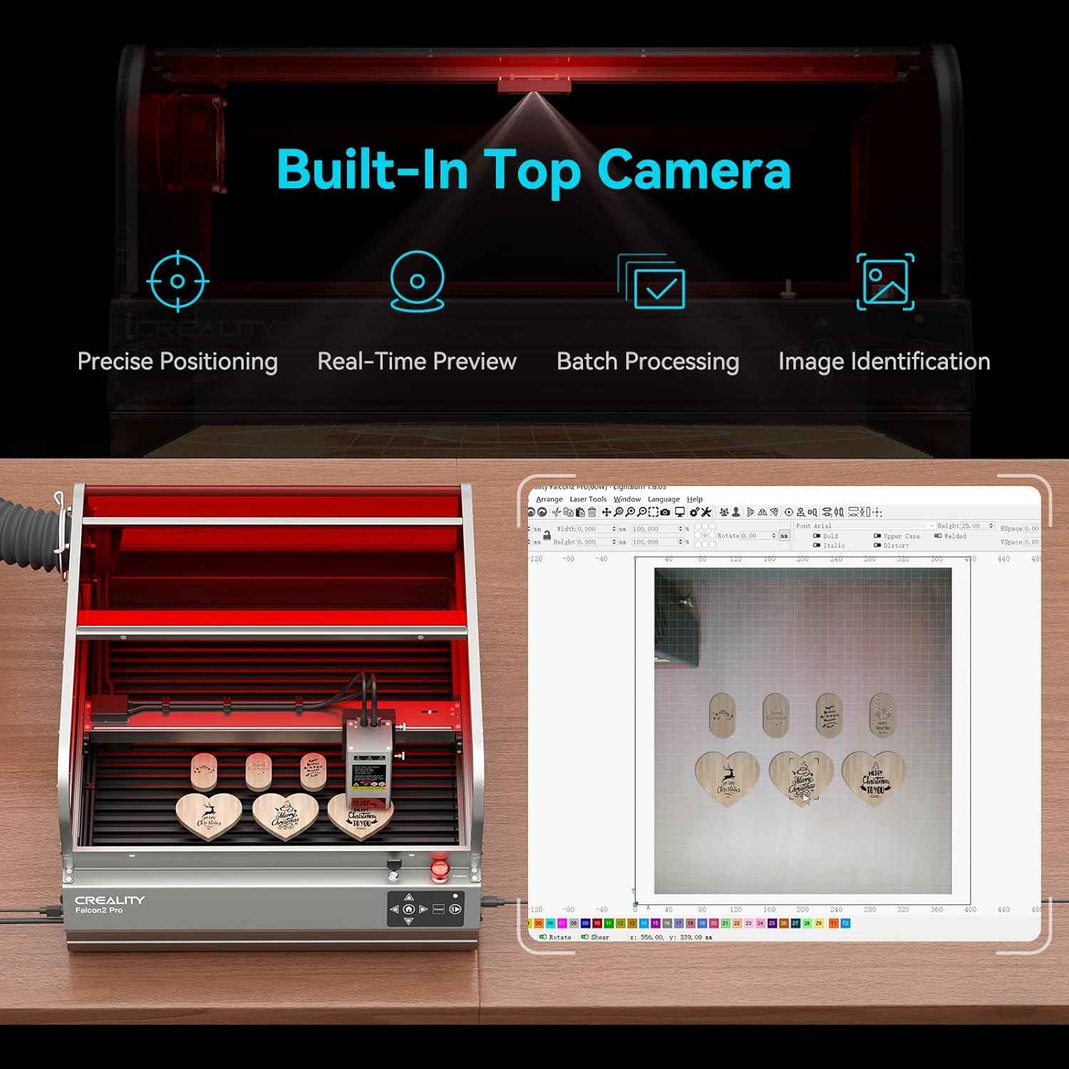Falcon2 Pro S 40W Enclosed Laser Engraver with Air Assist, Built-in Camera, Class 1 Laser Cutter and Engraver Machine for Wood, Metal, Batch Prodcuction, Engraving Area 355 * 390mm