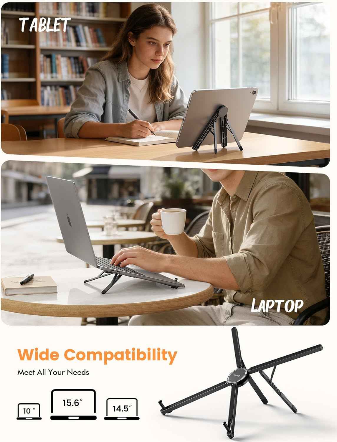 Lamicall Adjustable Laptop Stand for Desk - [0.25lb Ultralight] Foldable & Portable Laptop Riser, Aluminum Computer Stand for Travel Library Cafe fit MacBook Neo Air Pro HP Dell Lenovo Tablet - Black