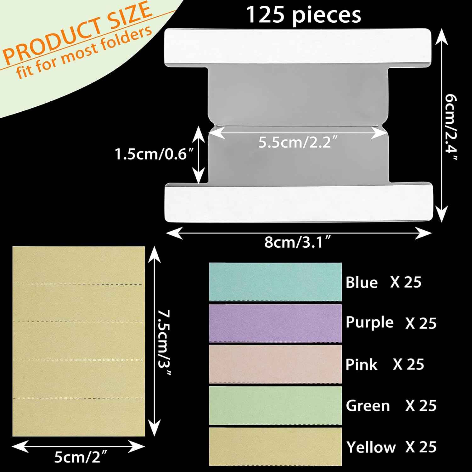 BTSKY 2.2 Inch Insertable Self-Adhesive Index Tabs with Printable Paper Inserts Clear Plastic Sticky File Folder Labels Convenient Divider Index Tabs Stick on Books, Folders, Notebooks,etc (125 Pcs)