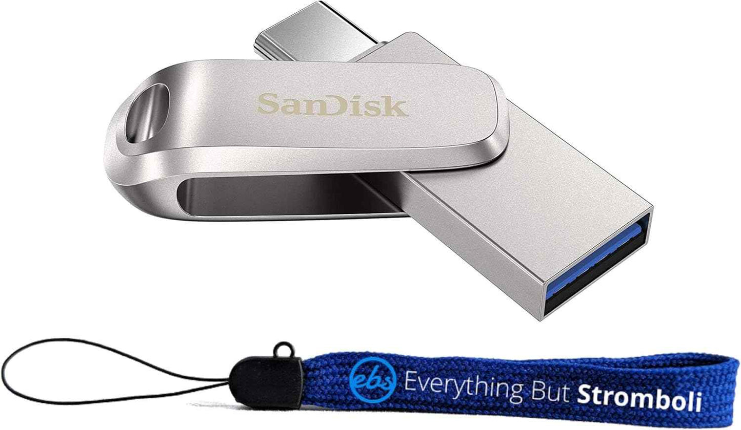 SanDisk Ultra Dual Drive Luxe USB Type-C 512GB Flash Drive for Smartphones, Tablets, and Computers - High Speed USB 3.1 Pen Drive (SDDDC4-512G-G46) Bundle with (1) Everything But Stromboli Lanyard