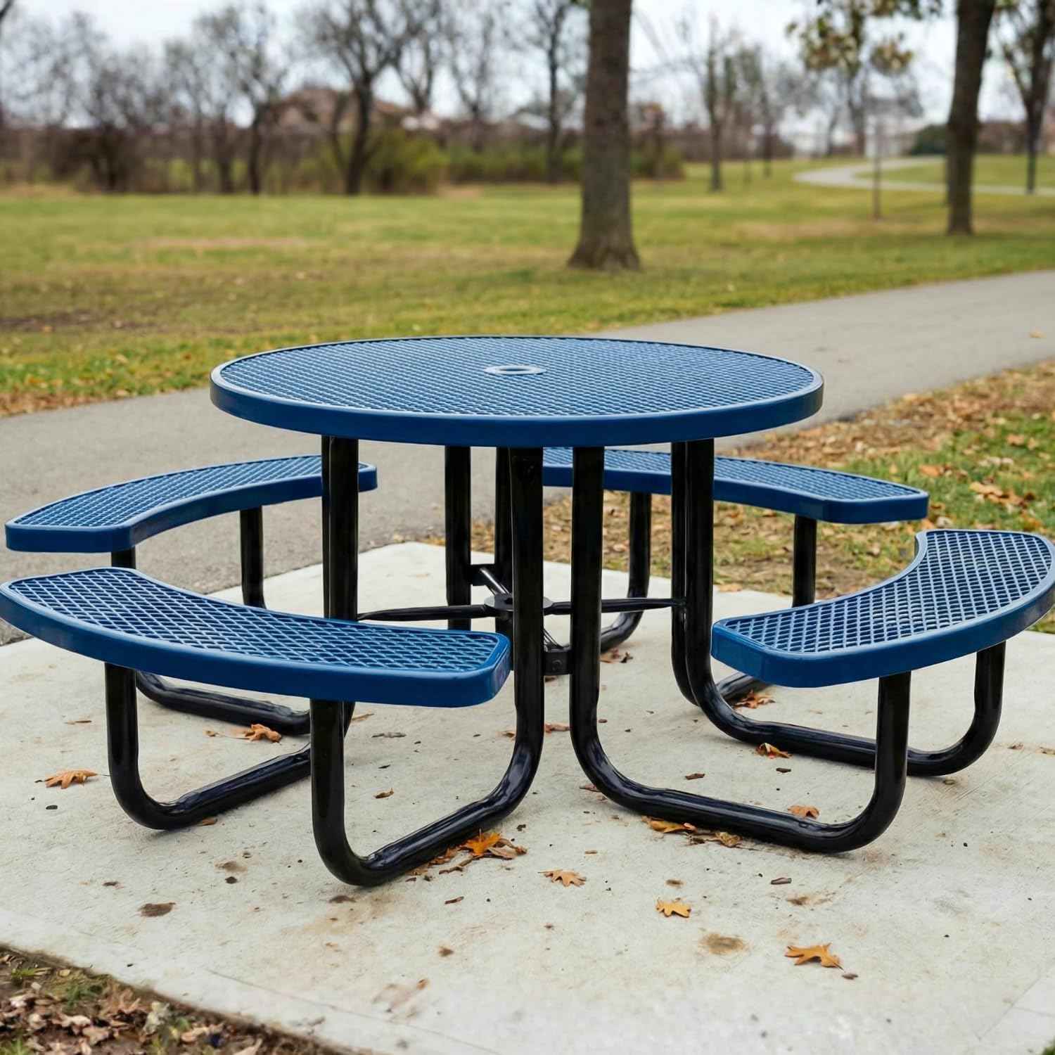 46” Round Heavy-Duty Expanded Metal Dark Blue Picnic Table