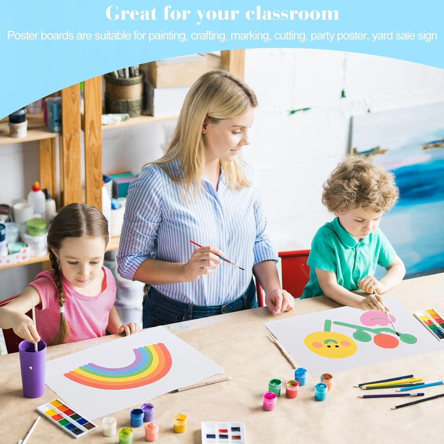 50 Pcs White Poster Board Paper 11.7 x 16.5, ROOKEA White Vision Boards Bulk Smart Posterboard Blank Graphic Display Card Paper for Drawing Artwork School Arts Crafts Classroom Projects Scrapbooking