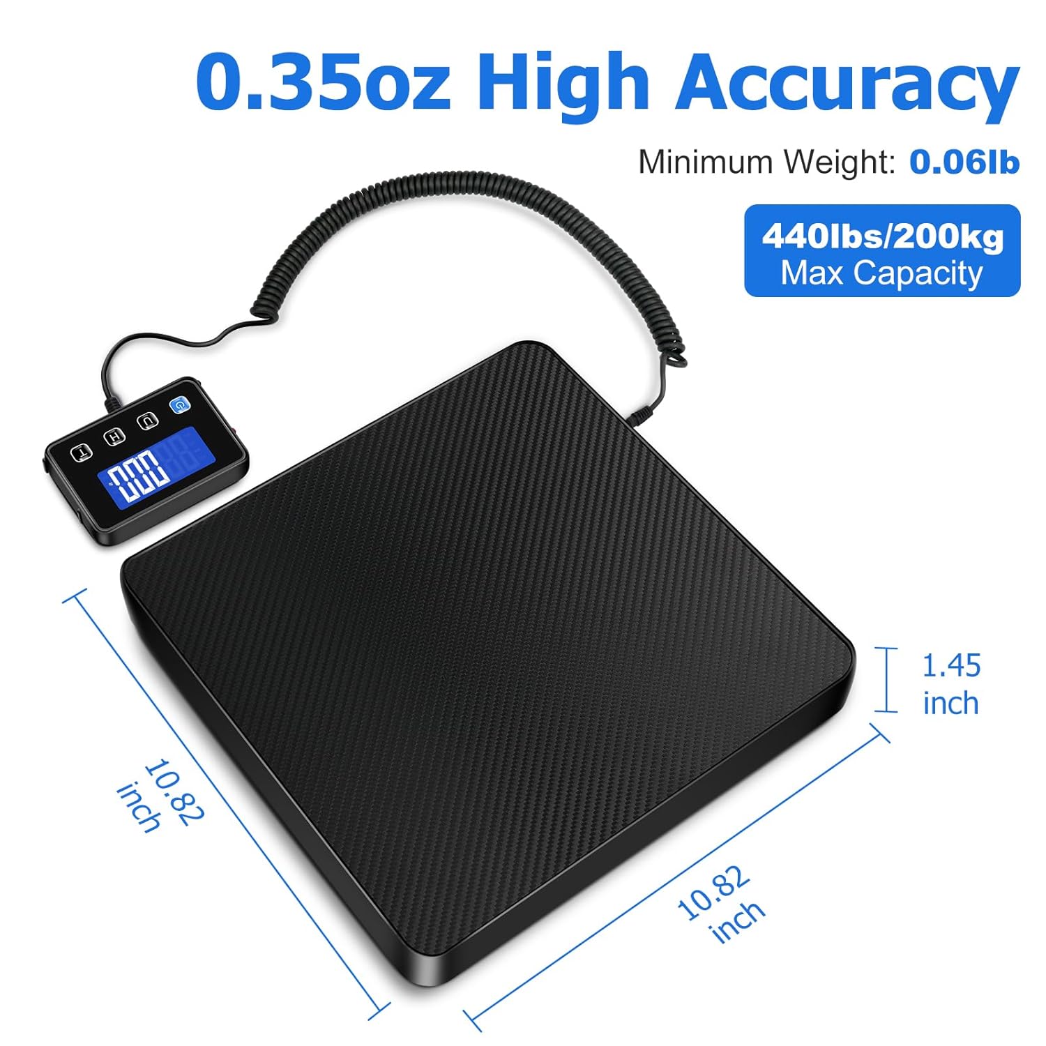 Shipping Scale, 440 lbs/0.35oz High Accurate Digital Postal Scale with Hold/Tare Function, Postage Scale for Packages, Luggage, Small Business, Home Use, Battery & Charging Cable Include - Lumora Desk