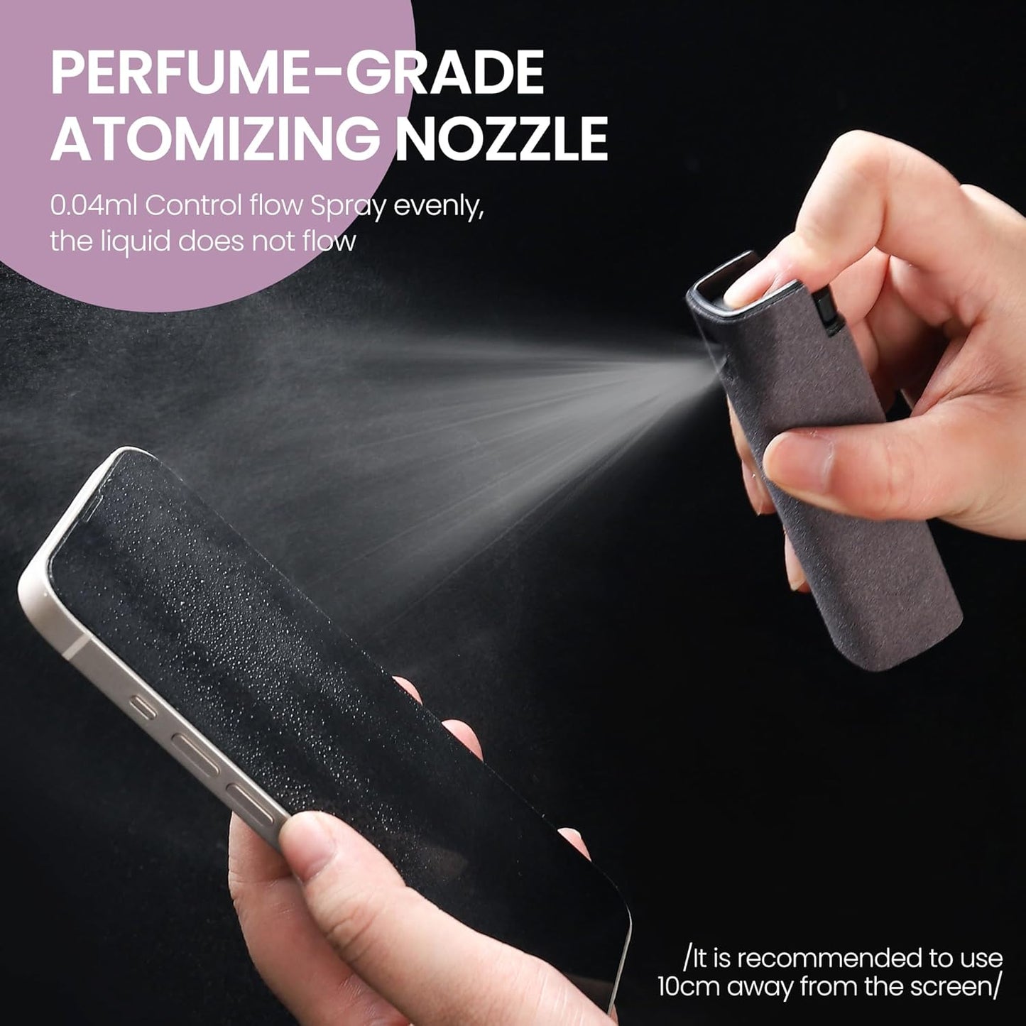 Screen Cleaner, Touch Screen Mist Cleaner, Cell Phone, Laptop and Tablet Screen, 3-in-1 Spray and Microfiber Cloth, Refillable with Water, Alcohol, Sanitizer (Pink -0.35oz)
