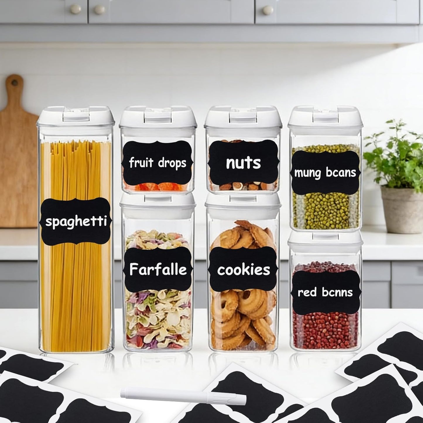 180PCS Chalkboard Labels-3.4" x 2.1" Large Size Reusable Blackboard Stickers with 1 Liquid Chalk Markers for Mason Jars, Storage Bins,Craft Rooms,Food Containers and Pantry Storage
