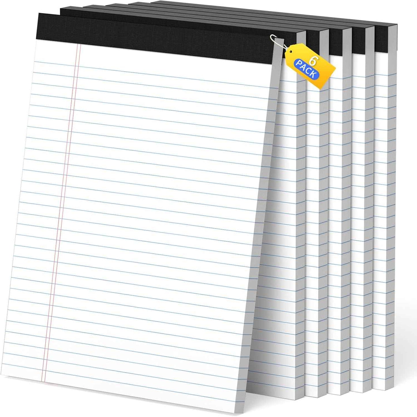 Legal Pads 8.5 x 11, White Note Pads, Wide Ruled Paper - 6 Pack (300 Sheets Total), Thick 80gsm Premium Writing Pads with Perforated Pages & Sturdy Backing Board for Office, School, Home