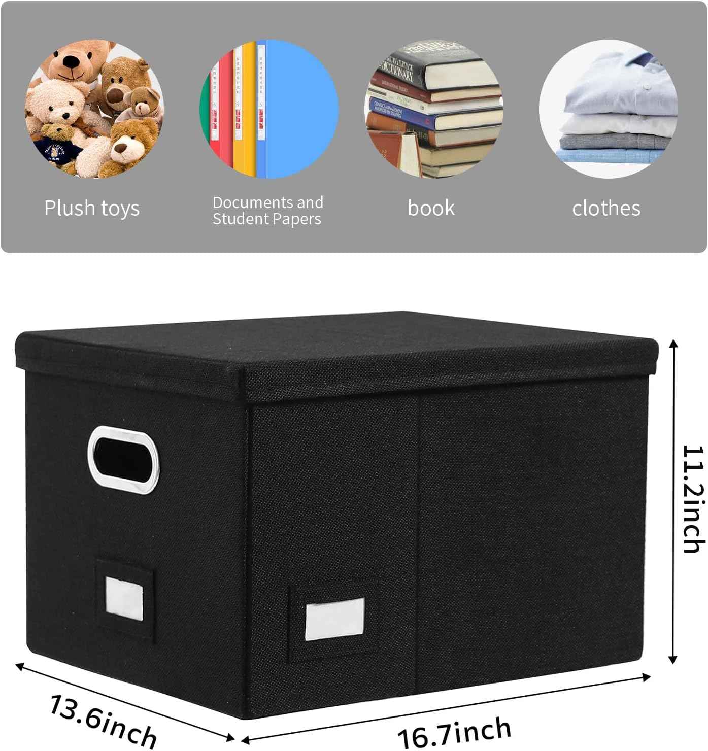 File Organizer Collapsible Storage Box for Office File Box with Lids Document Organizer for Office and Home Easy Slide Durable Hanging File Box (Black)