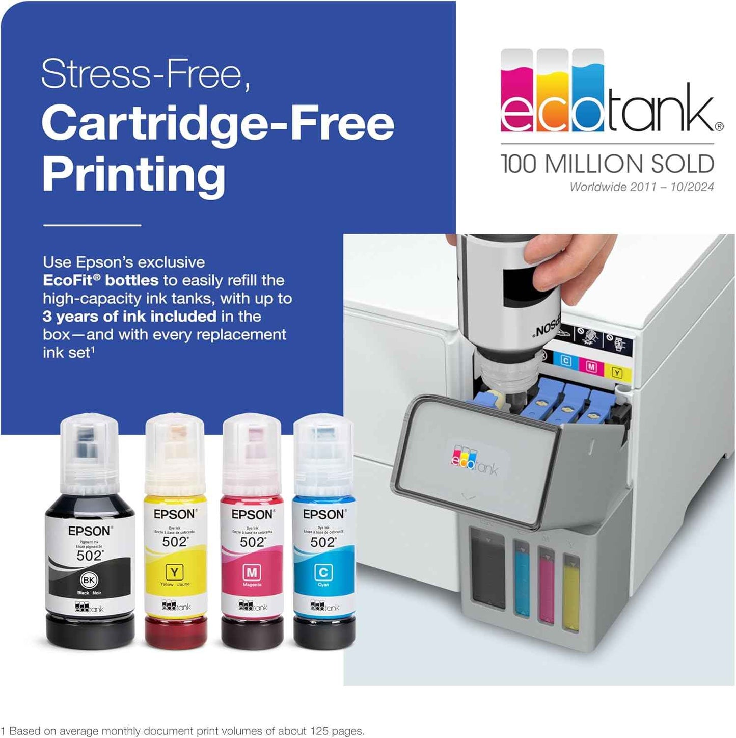 Epson EcoTank ET-2980 Wireless All-in-One Color Supertank Printer with up to 3 Years of Ink, Refillable Tanks, Perfect for Home, 15 PPM, 1.44" Color Screen, Auto 2-Sided Printing – White (Renewed)
