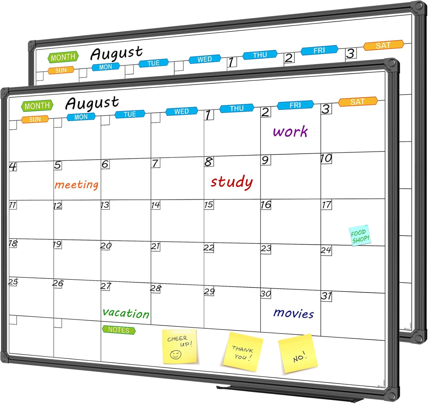 JILoffice Dry Erase Calendar Whiteboard - Magnetic White Board Calendar Monthly 36 X 24 Inch, 2 Pack, Black Aluminium Frame Wall Mounted Board for Office Home and School - Lumora Desk