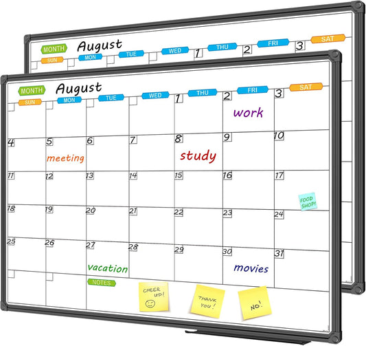 JILoffice Dry Erase Calendar Whiteboard - Magnetic White Board Calendar Monthly 36 X 24 Inch, 2 Pack, Black Aluminium Frame Wall Mounted Board for Office Home and School - Lumora Desk