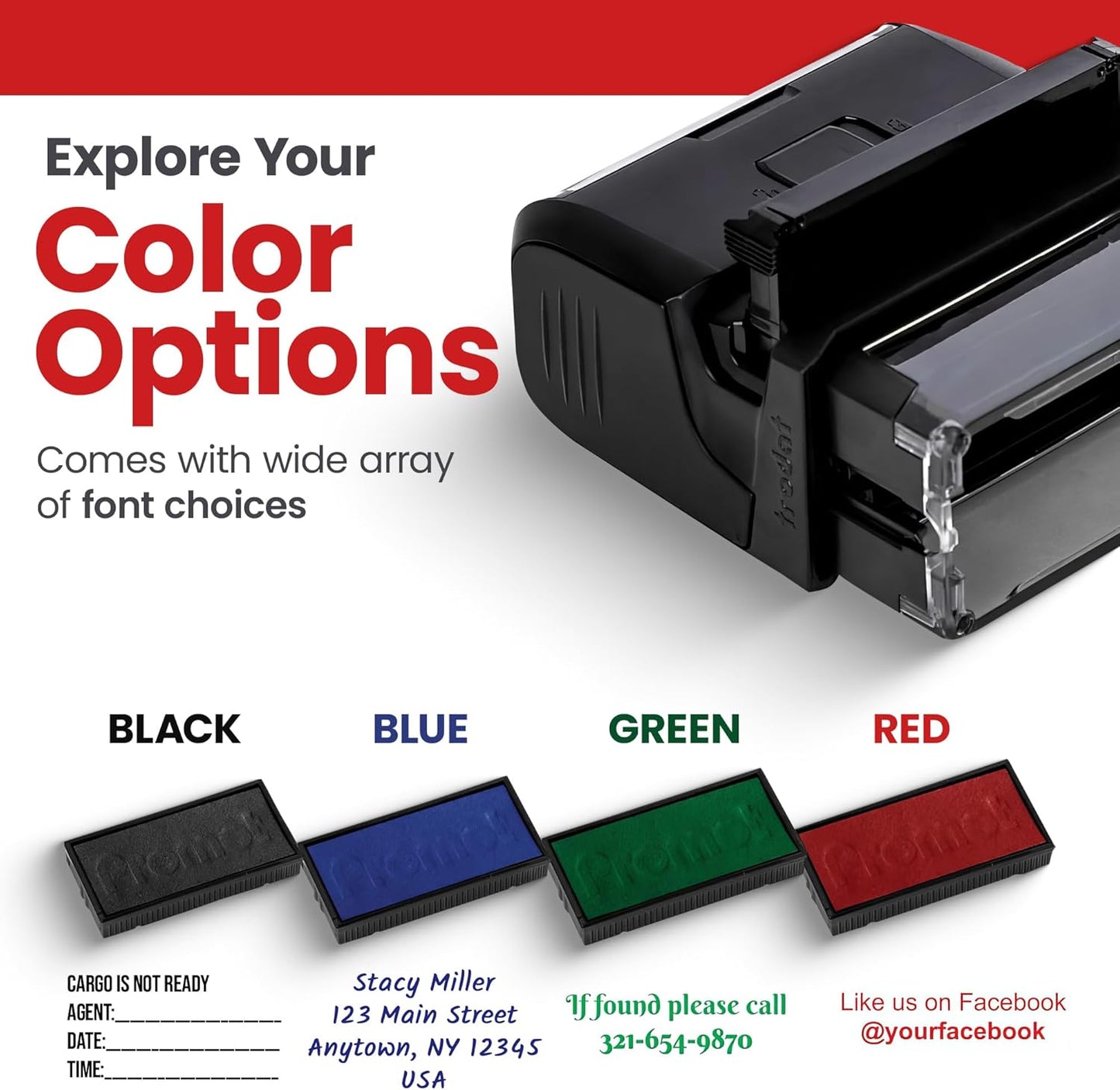Promot Self Inking Custom Stamp - Up to 4 Lines of Personalized Text, Customized Address Stamp with Easy to Change Ink Cartridge (Medium)