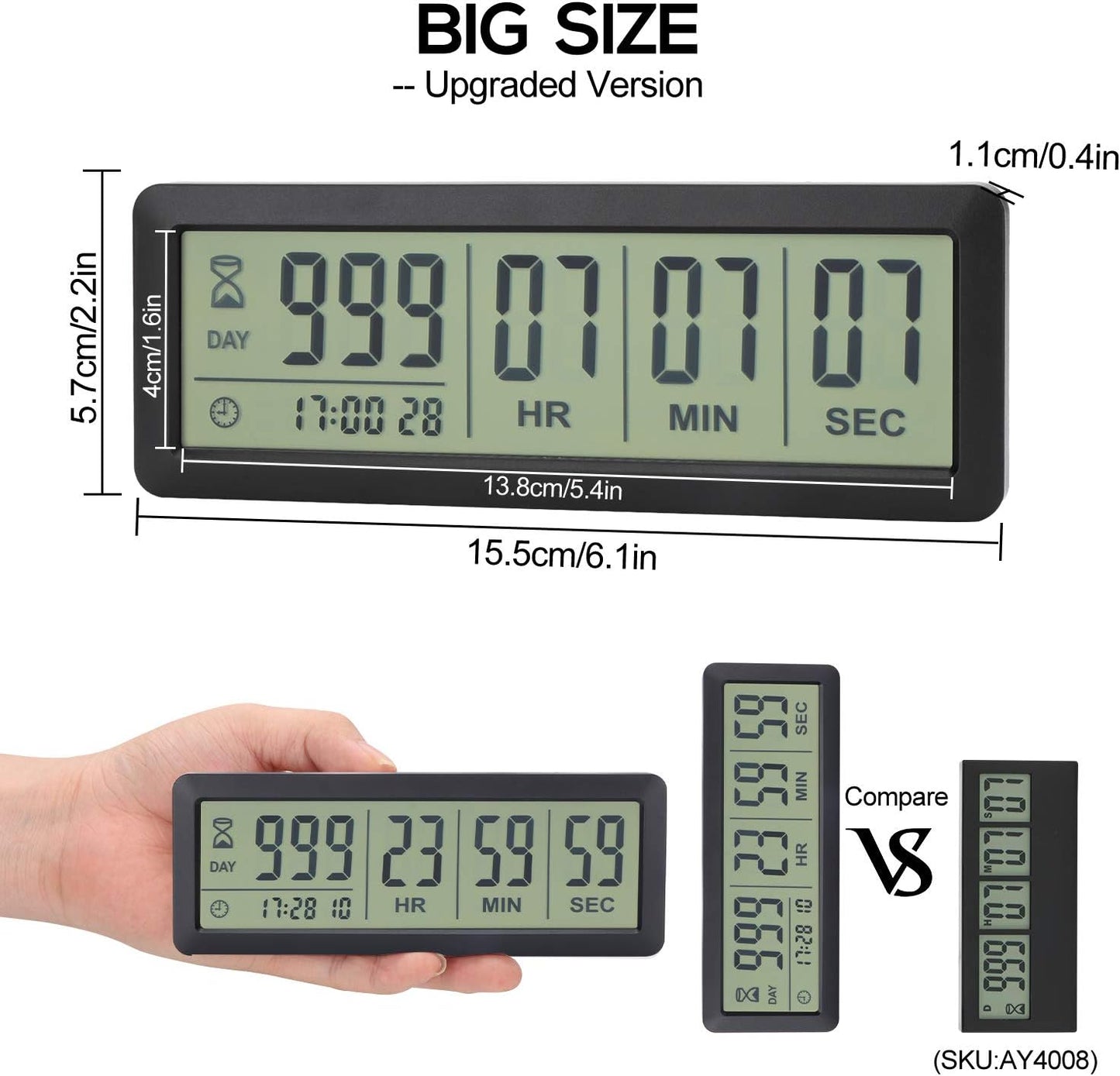 A AIMILAR Digital Countdown Days Timer - AY4053-Black Upgraded Big 999 Days Count Down Clock for Vacation Retirement Wedding