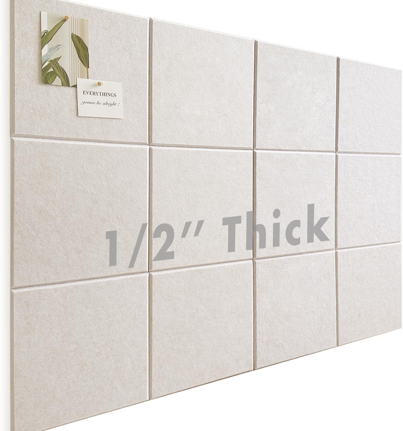 Large Cork Board for Office Wall Decor,48"x36"-12 Pack Felt Wall Tiles with Safe Removable Adhesive Tabs, 1/2" Thick, Felt Bulletin Board Pin Board Cork Boards for Walls - Beige