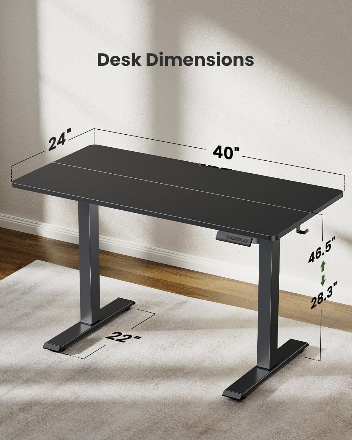 Marsail Electric Standing Desk,Adjustable Height Stand up Desk, 40 x 24 Inch Home Office Furniture Computer Desk, 4 Memory Preset with Headphone Hook, Cable Organizer, Black
