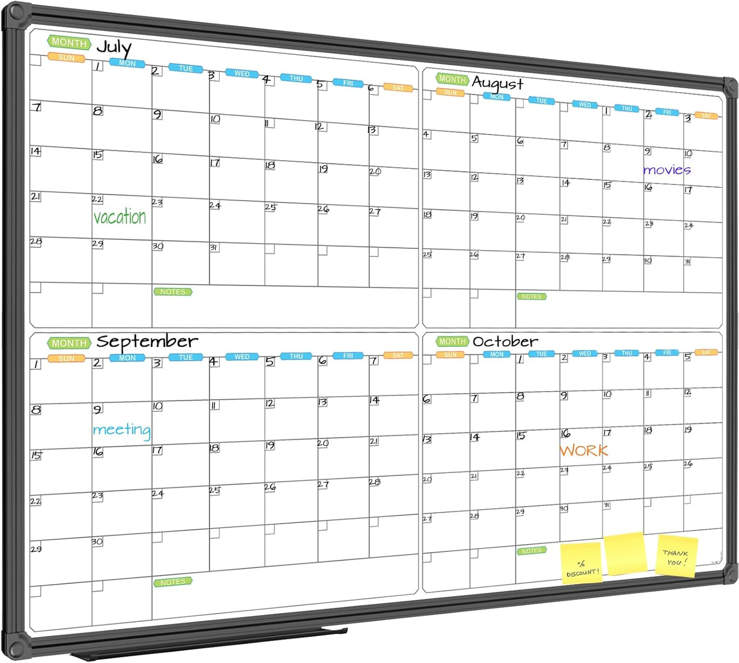 JILoffice Magnetic Dry Erase Calendar Whiteboard, 4 Month White Board Planner 36 X 24 Inch, Black Aluminum Frame Wall Mounted Board for Office Home and School - Lumora Desk