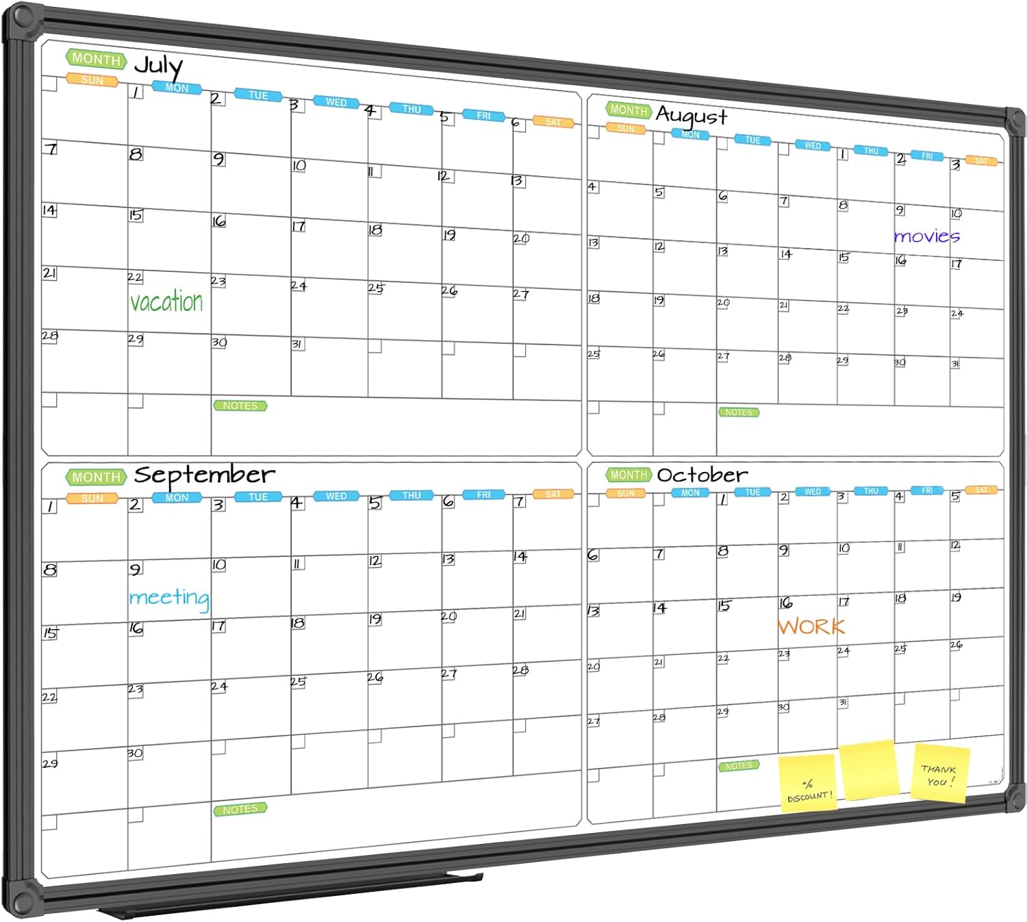 JILoffice Magnetic Dry Erase Calendar Whiteboard, 4 Month White Board Planner 36 X 24 Inch, Black Aluminum Frame Wall Mounted Board for Office Home and School - Lumora Desk