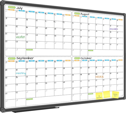 JILoffice Magnetic Dry Erase Calendar Whiteboard, 4 Month White Board Planner 36 X 24 Inch, Black Aluminum Frame Wall Mounted Board for Office Home and School - Lumora Desk