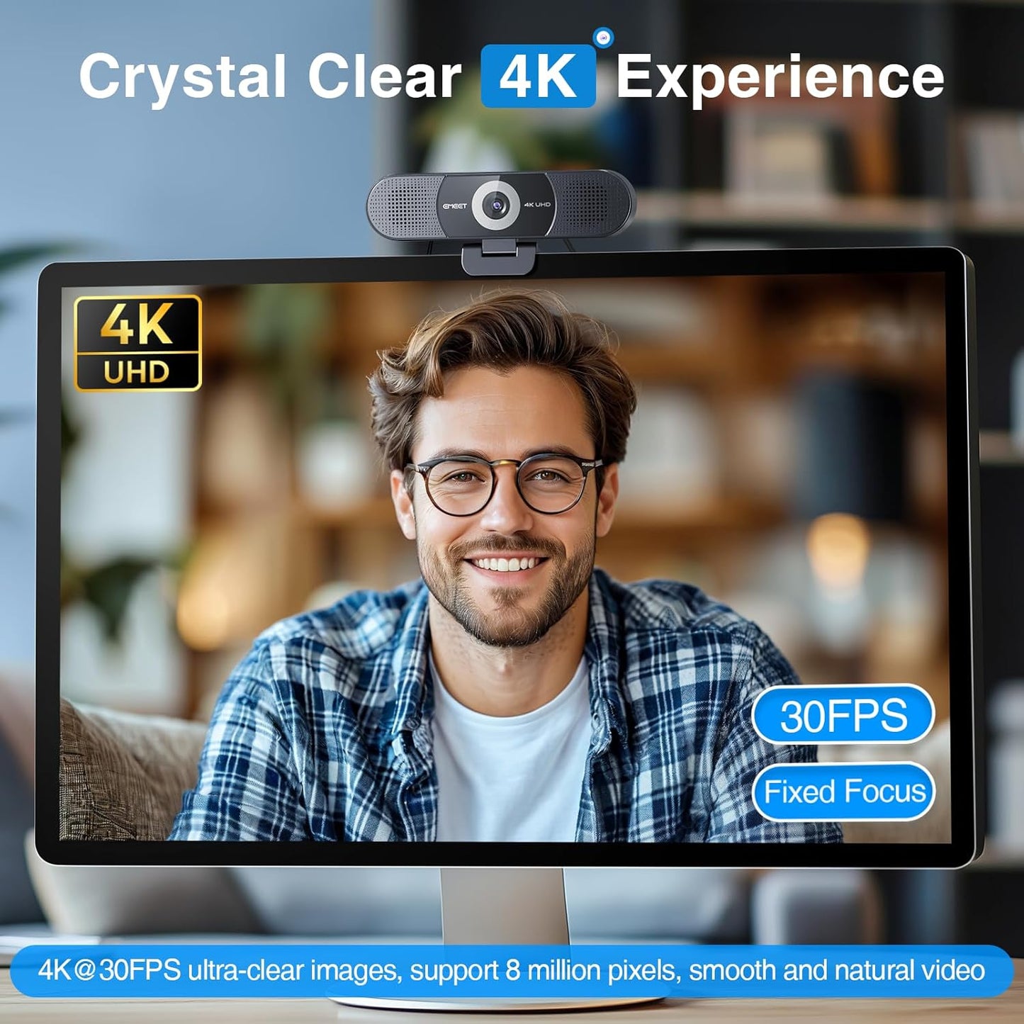 EMEET 3-in-1 4K Webcam with Microphone and Speaker, C980 PRO 60°-98° Wide Angle Webcam w/ 4 Noise Cancel Mics, 2 Speakers, Fixed Focus, Magnetic Privacy Cover, Great for Group and Personal Video Calls