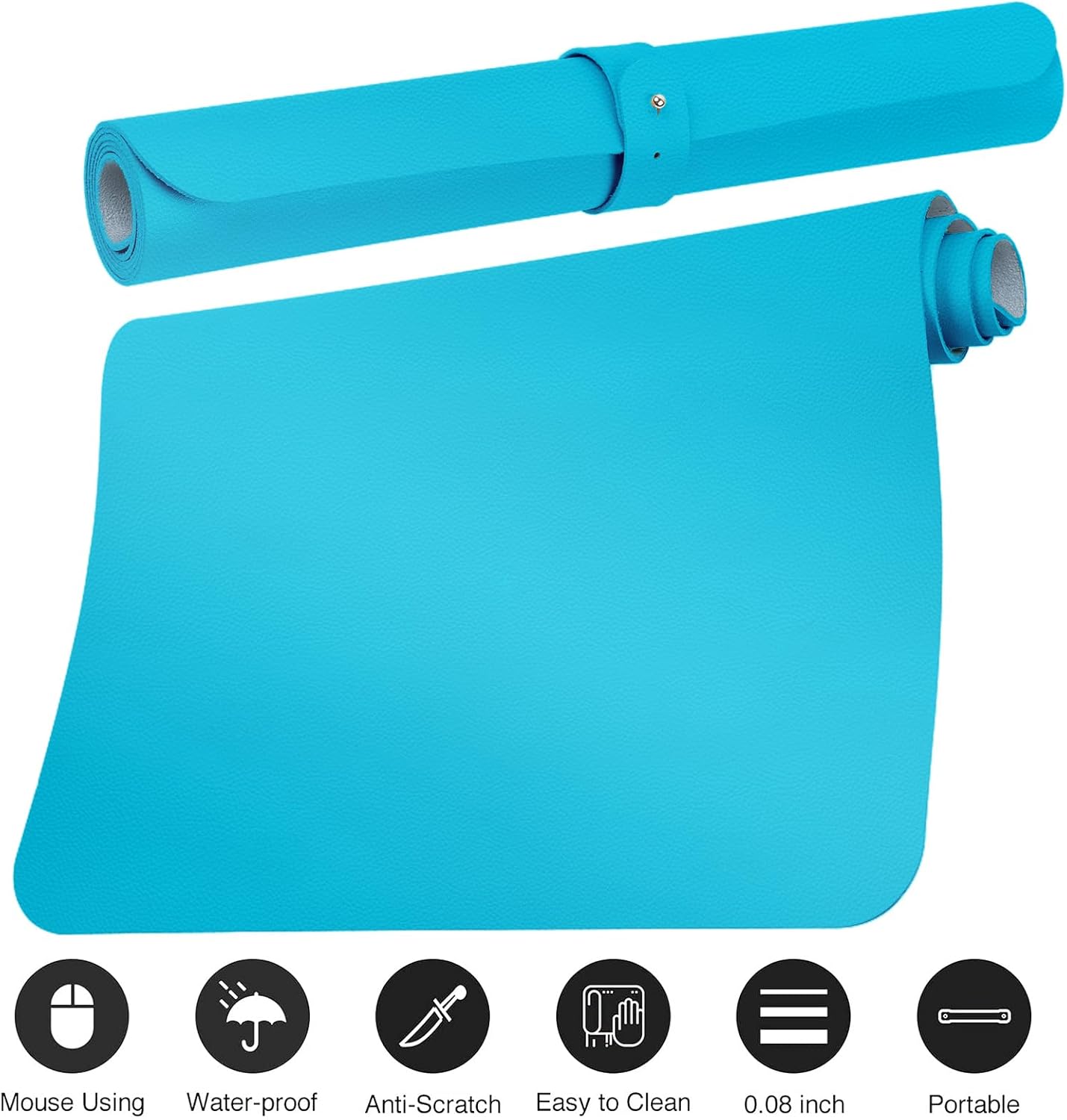 Boutilon Leather Desk Pad Protector,Non-Slip Mouse Pad,Laptop Desk Pad,Office Mouse Mat,Waterproof Leather Desk Blotter,Desk Writing Pad for Office and Home (M-Blue,30"x14")