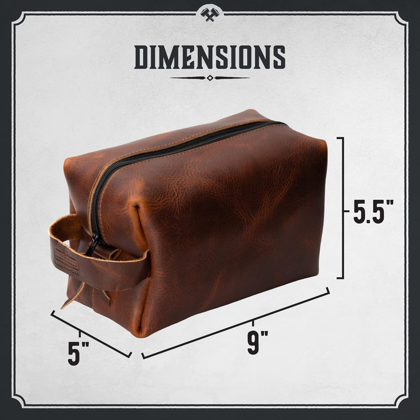Main Street Forge Dopp Kit | Premium Full Grain Leather Toiletry Bag for Men | Made in USA | Travel Pack for Shaving Essentials & Accessories | Compact, Lightweight Mens Bathroom & Shower Case