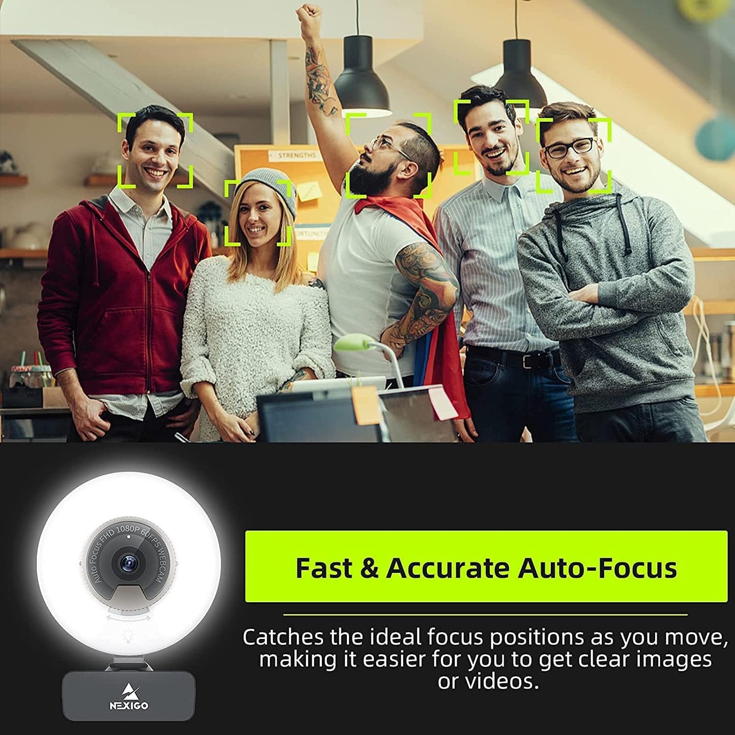 NexiGo N960E 1080P 60FPS Webcam with Light, Software Included, Fast AutoFocus, Built-in Privacy Cover, USB Web Camera, Dual Stereo Microphone, for Zoom Meeting Skype Teams Twitch (Renewed)