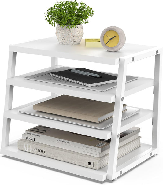 Fenge Desk Shelf Organizer, 4 Tier Desktop Shelf, Wood and Metal Office Shelves, Corner File Organizer for Office Supplies, Top of Desk Organizers and Accessories