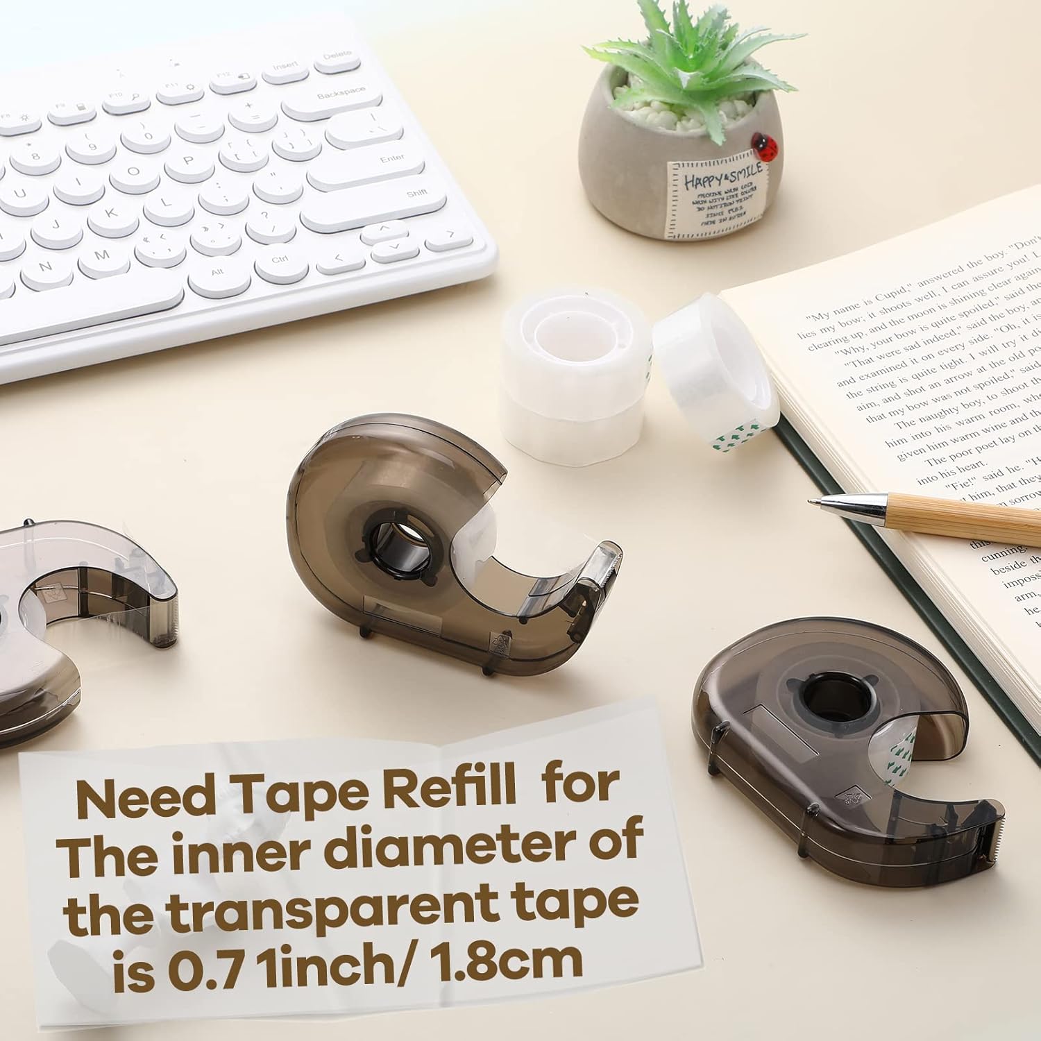 24 Pieces Handheld Tape Dispenser Desktop Adhesive Cutter Transparent Plastic Refillable Dispenser Lightweight and Portable Manual Use Adhesive Holder for Home Office Packing Gift, No Tape Included - Lumora Desk