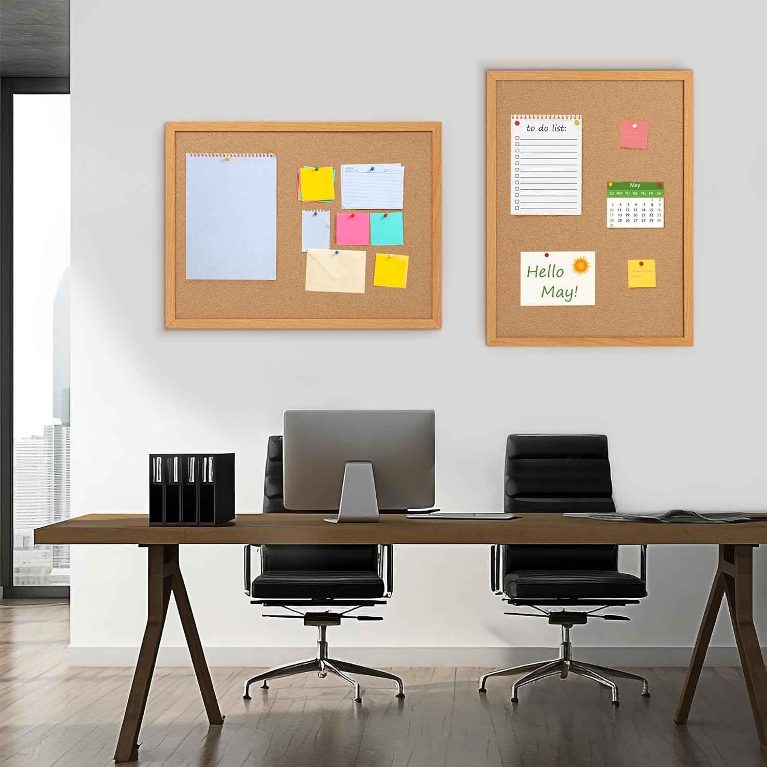 Board2by Cork Board Bulletin Board 18" x 24", Wood Framed Corkboards for Wall Decor, Hanging Office Message Board, Large Wall Mounted Notice Pin Board with 15 Push Pins for School, Home & Office