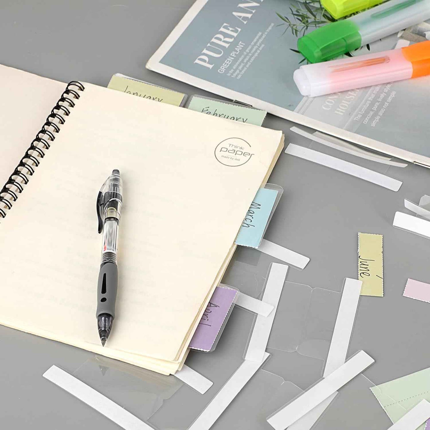 BTSKY 2.2 Inch Insertable Self-Adhesive Index Tabs with Printable Paper Inserts Clear Plastic Sticky File Folder Labels Convenient Divider Index Tabs Stick on Books, Folders, Notebooks,etc (125 Pcs)