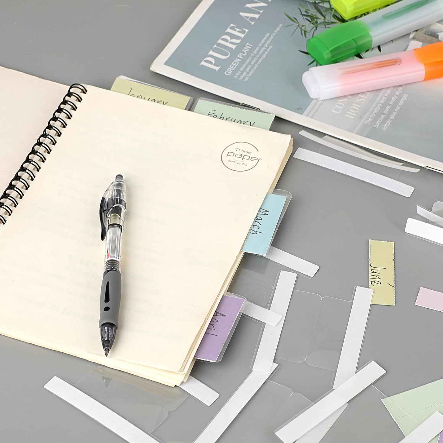 BTSKY 2.2 Inch Insertable Self-Adhesive Index Tabs with Printable Paper Inserts Clear Plastic Sticky File Folder Labels Convenient Divider Index Tabs Stick on Books, Folders, Notebooks,etc (125 Pcs)