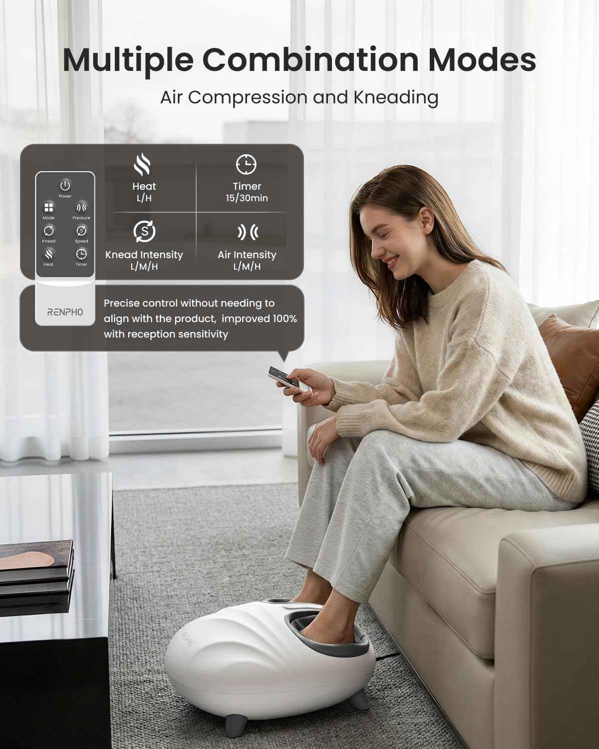 RENPHO Foot Massager Designed Specifically for Women, Shiatsu Foot Massager with Pressure Monitor Tech, Full-Foot Massage Machine with Kneading & Compression, Birthday Gifts for Women, Size 13