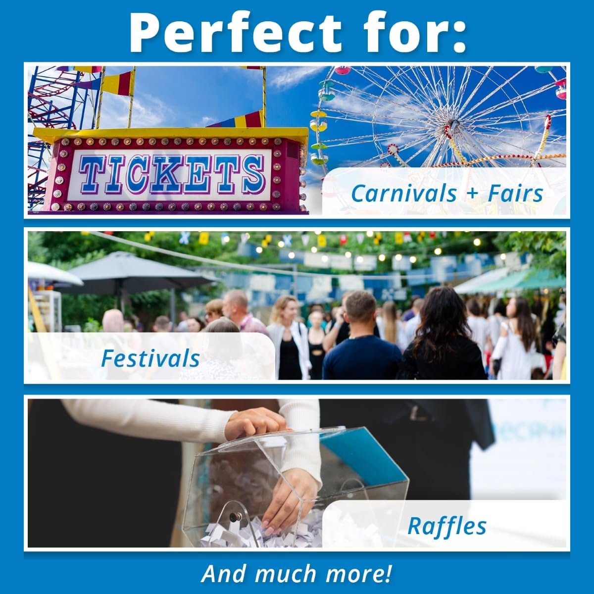 INDIANA TICKET CO. 2,000 Blue Raffle Tickets Double Roll, Premium Quality 50/50 Raffle Tickets, Tickets for Events, Carnivals, Door Prizes, Drinks and More