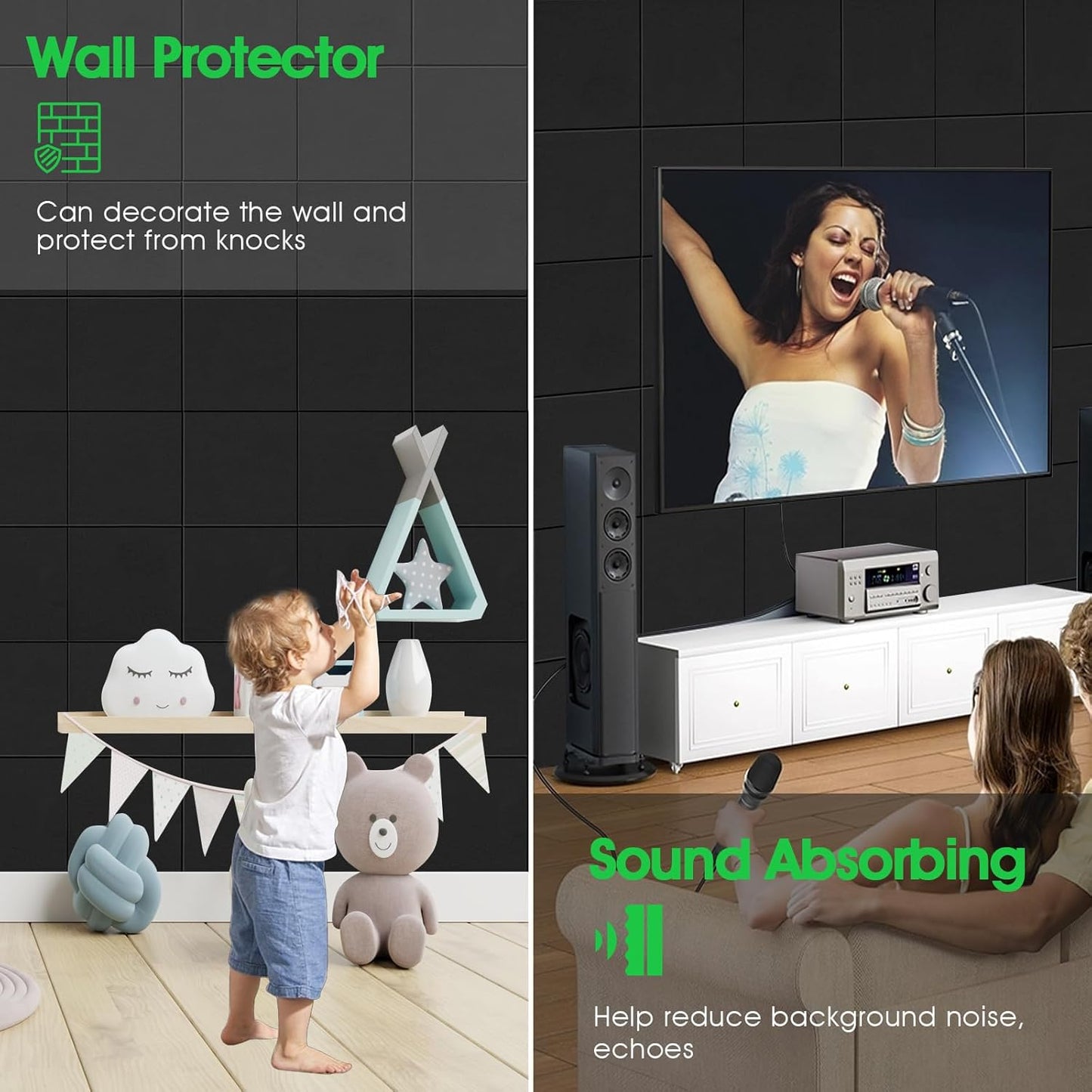 Large Cork Board for Office Wall Decor,36"x24"-6 Pack Cork Board Tiles with Safe Removable Adhesive Tabs, 1/2" Thick, Felt Bulletin Board Pin Board Cork Boards for Walls - Black