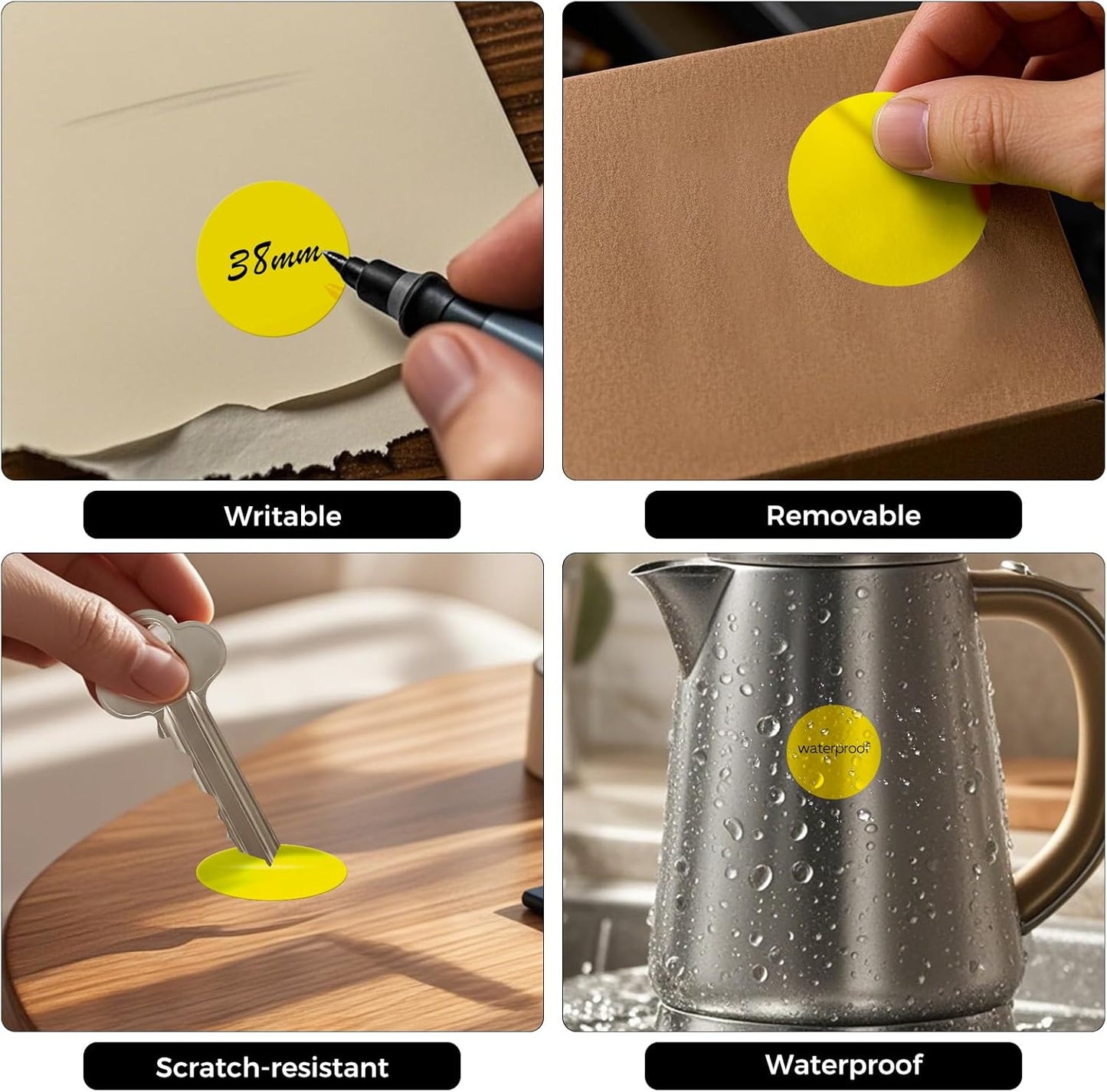 1000 PCS Yellow Dots Stickers 1.5 Inch Vinyl Color Coding Round Sticker Removable Writable Circle Labels Roll for Inventory Office Classroom