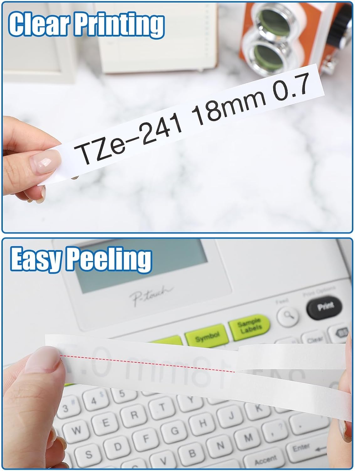 18mm Label Tape Replacement for TZe Tape 18mm 0.7’’ Laminated White Brother P-Touch Label Maker Tape 3/4’’ Compatible with Ptouch PTD400 PT-D410 PTD600 PTD610BT PTD400AD PT1880, 4-Pack