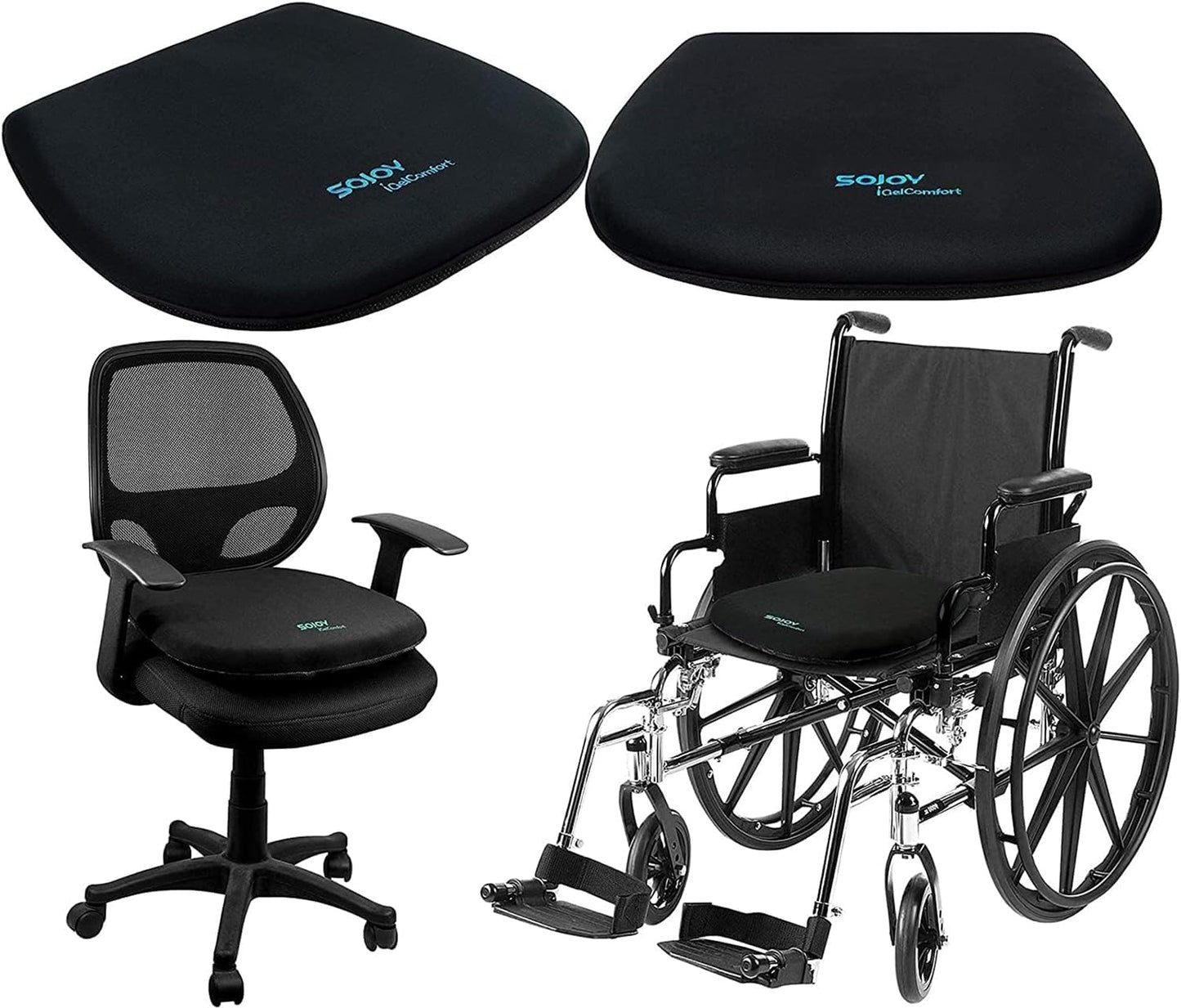 Sojoy Coccyx Gel Seat Cushion- Orthopedic Memory Foam Chair Cushions for Home Kitchen Office Desk Car Truck Airplane (Black)