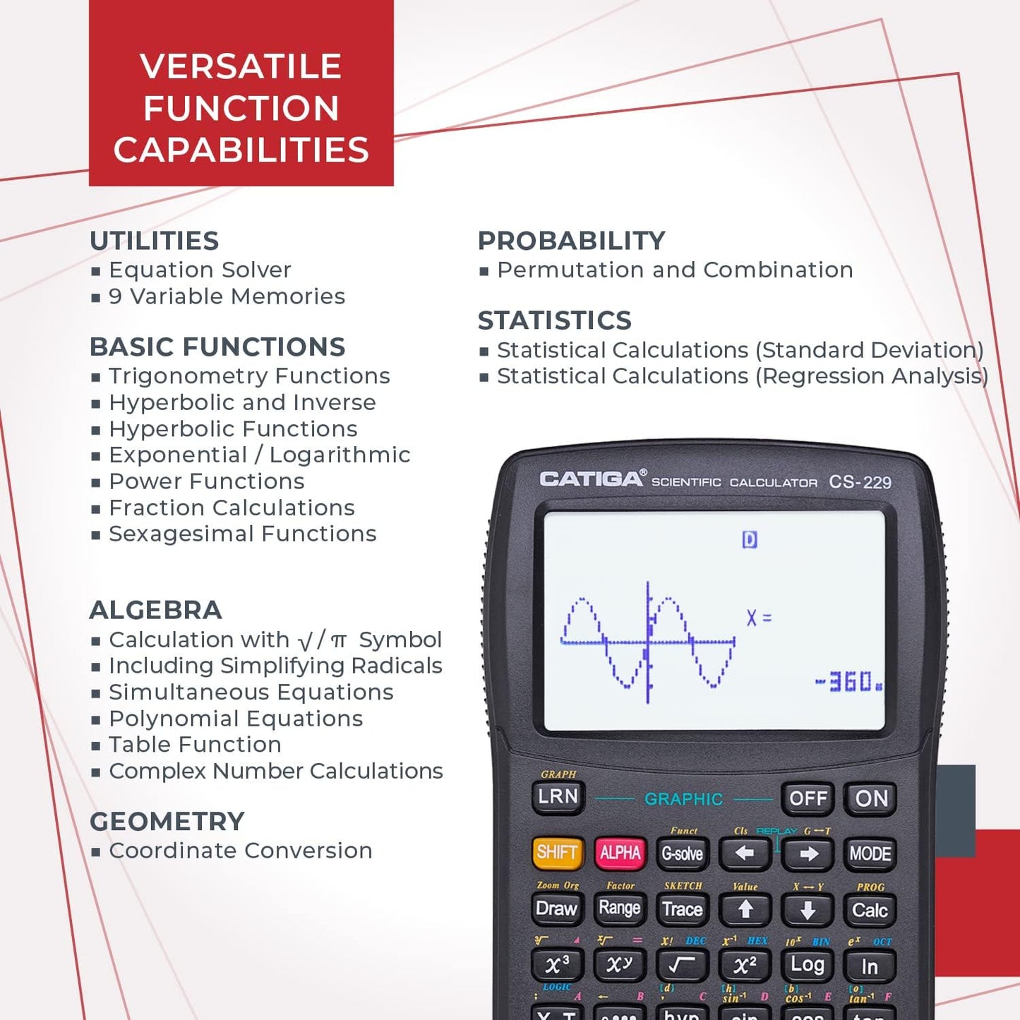 CATIGA CS229 Scientific Calculator with Graphics Functions, Multiple Modes with Intuitive User Interface for Beginners and Advanced Courses, 5 Pack