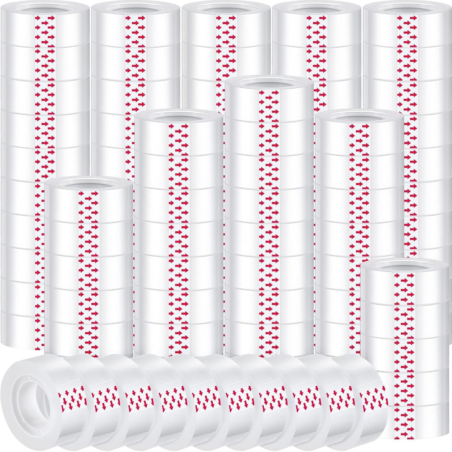 Pasimy 96 Rolls Clear Tape Bulk Strong Sticky Transparent Tape Refills for Dispenser, Office, Home, School, Wall, Carpet, 3/4 x 1000 Inches(Red)