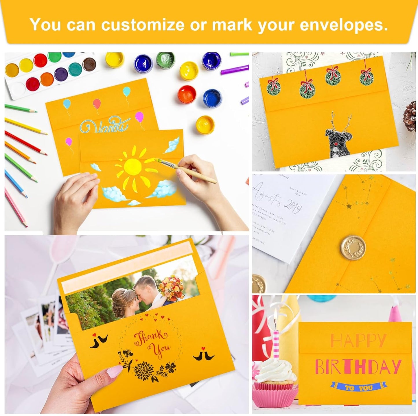 Joyberg 50 Pack Yellow 5x7 Envelopes - Self Seal for Weddings, Photos, Greeting Cards & Mailing - Lumora Desk
