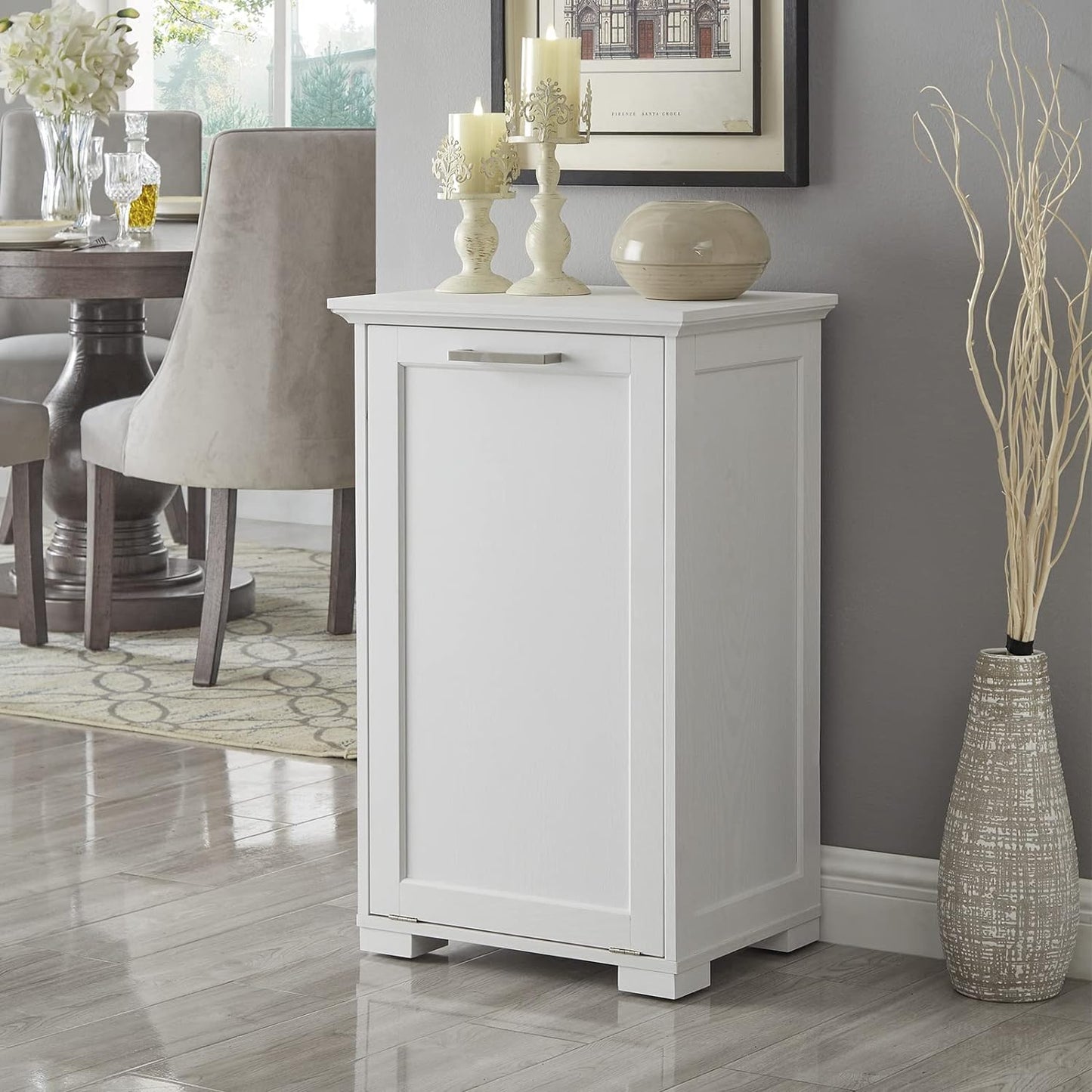 OLD CAPTAIN Tilt-Out Laundry Sorter Cabinet/Wooden Tilt Out Trash Cabinet, with Negative ion and deodorizing Function to Ensure The Cleanliness of The Kitchen Trash can(White)…