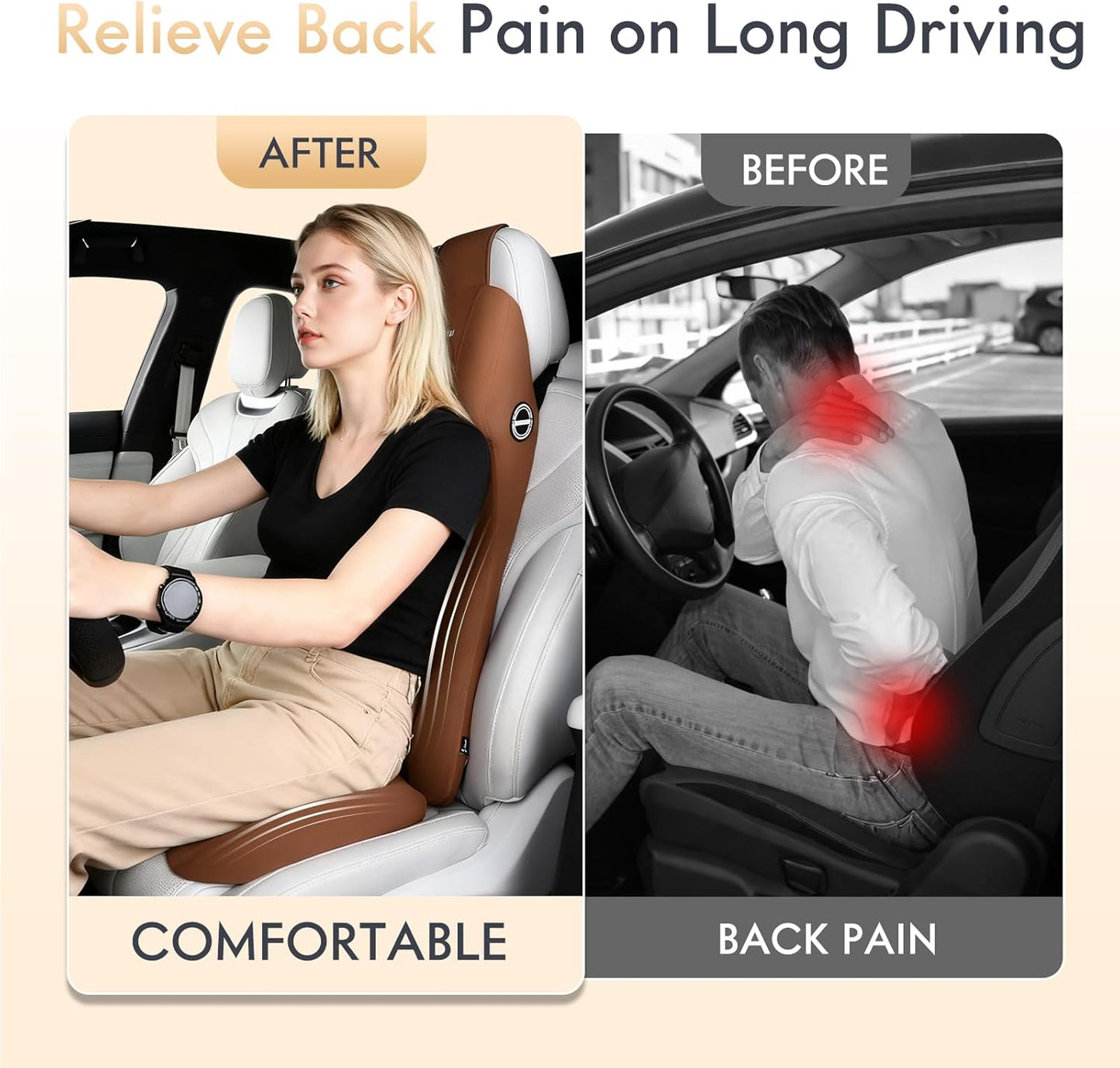 FLORICH Memory Foam Seat Cushion for Car and Lumbar Support Headrest Pillow Ergonomic Car Seat Back Support Neck Pillow for Driving Truck Driver Seat Cushion Lumbar Pillows for Back Pain Relief, Brown